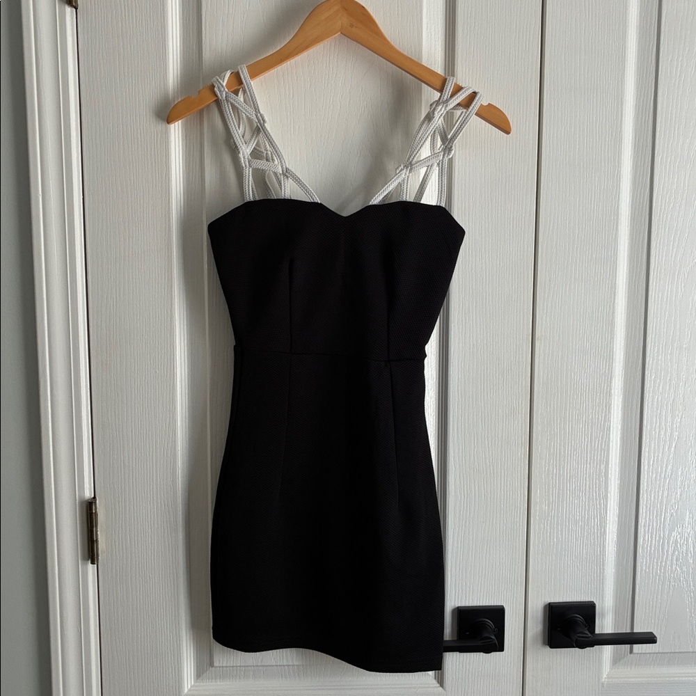 Black Mini Rope Shoulder Dress